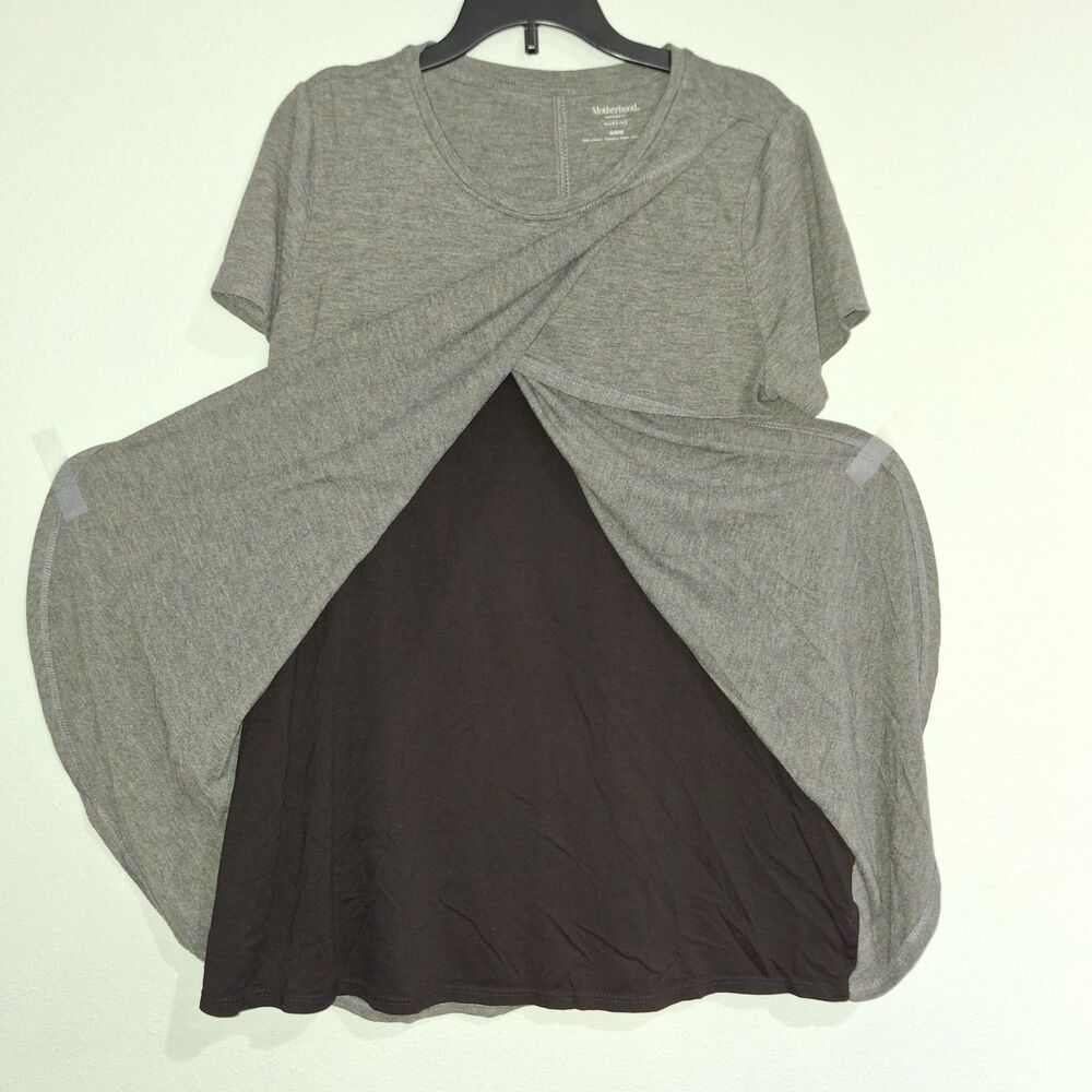 Motherhood Maternity Nursing Grey & Black Tulip Style Short Sleeve Tshirt Size M
